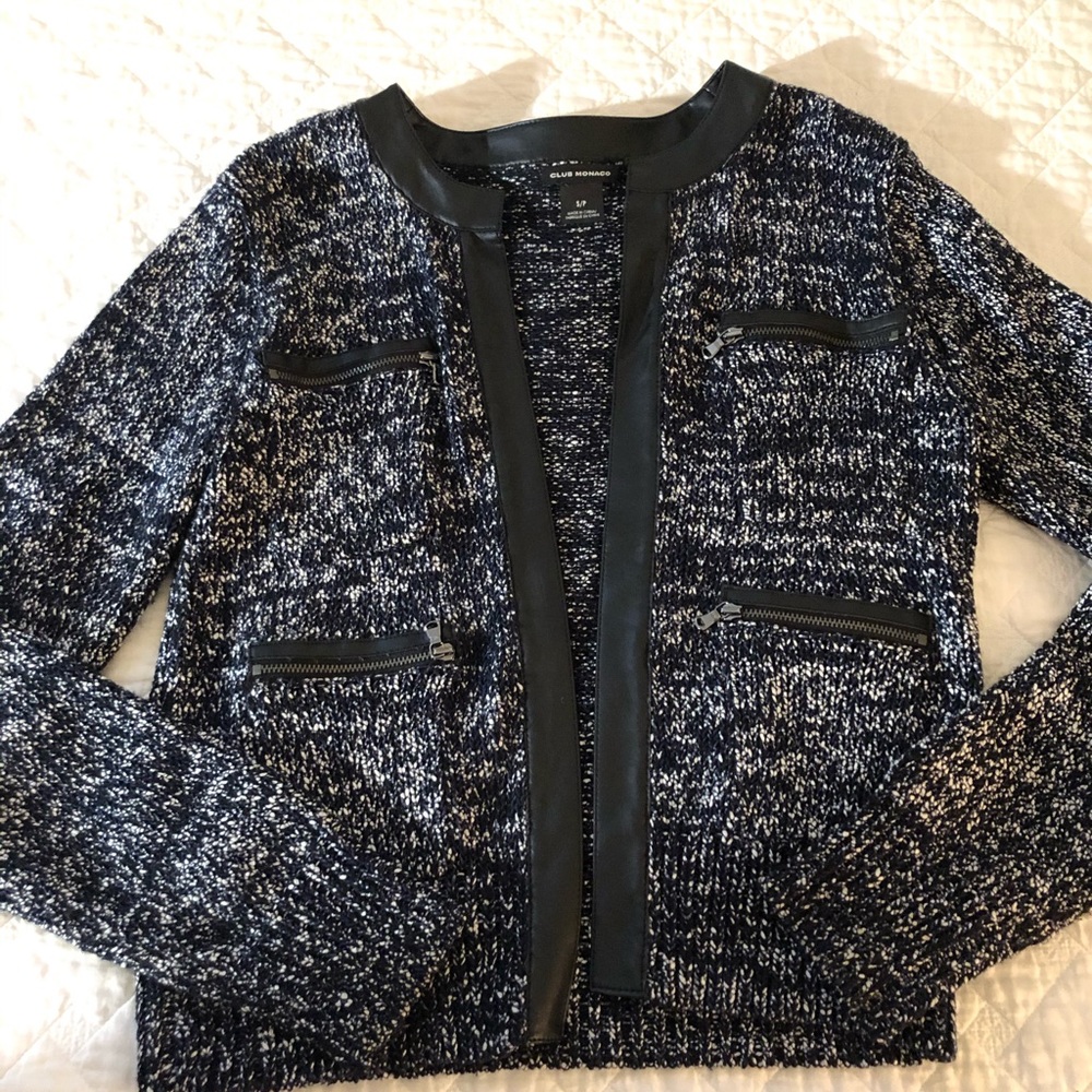 Club Monaco cardigan with leather embellishment